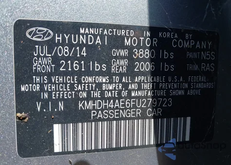 2015 Hyundai Elantra Se from USA, damaged, VIN KMHDH4AE6FU279723